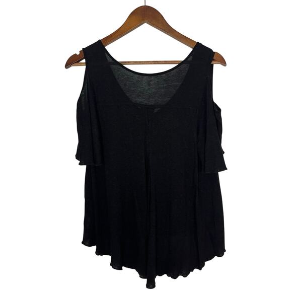 Free People Linen Blend Cold Shoulder Black Shirt Top Flowy Beach Coastal Size S - Picture 2 of 5